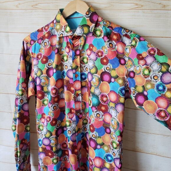 Claudio Lugli Medium 39-40 Colorful Circles Cotton Button Up Long Sleeve Shirt - Picture 5 of 13